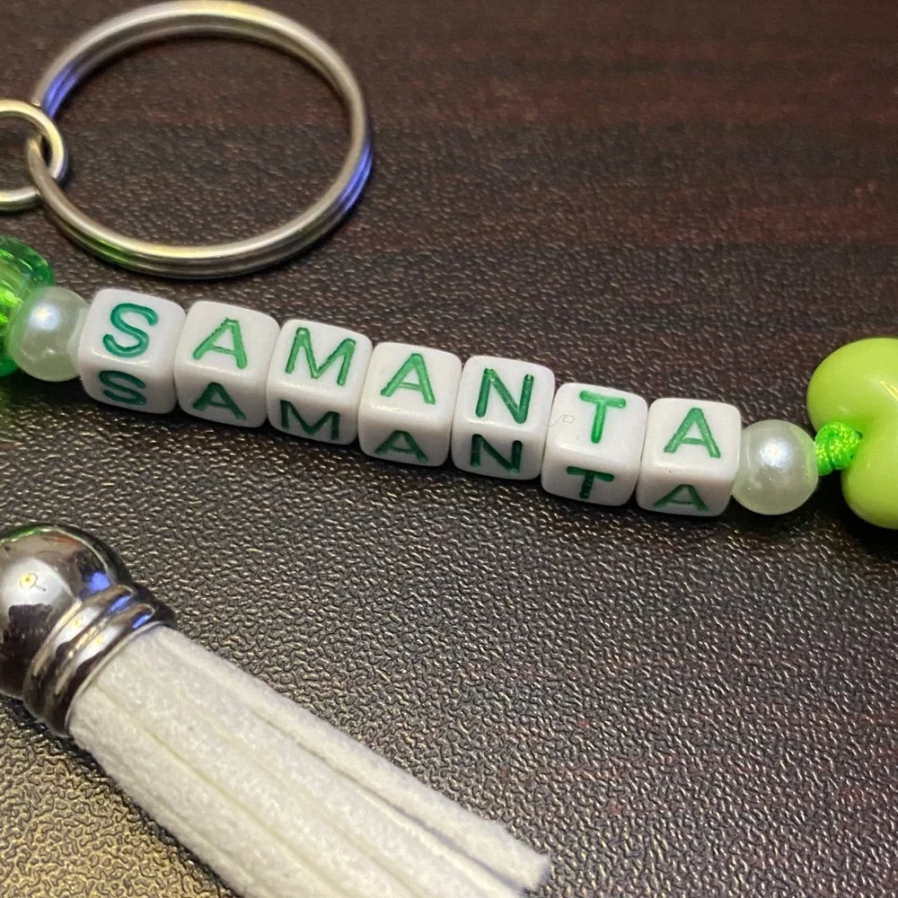 Keychain beaded purse charm with personalized Name Samanta